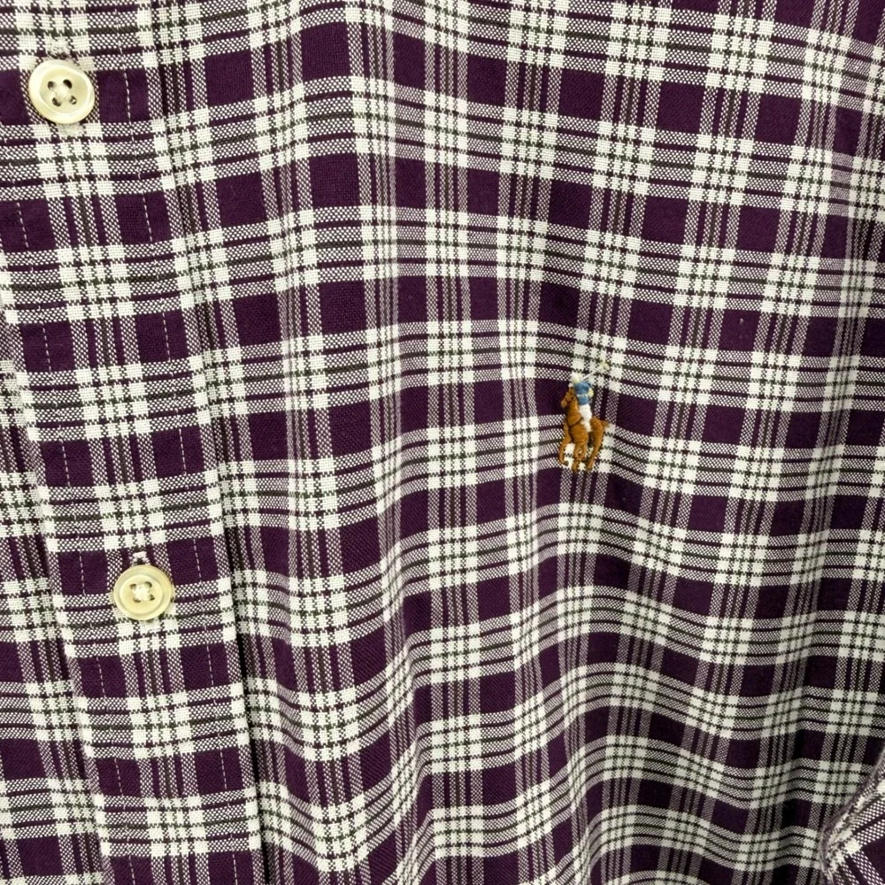 Polo Ralph Lauren Button Down Mens XL Pre-Owned Shirt Purple Plaid Classic Fit‎